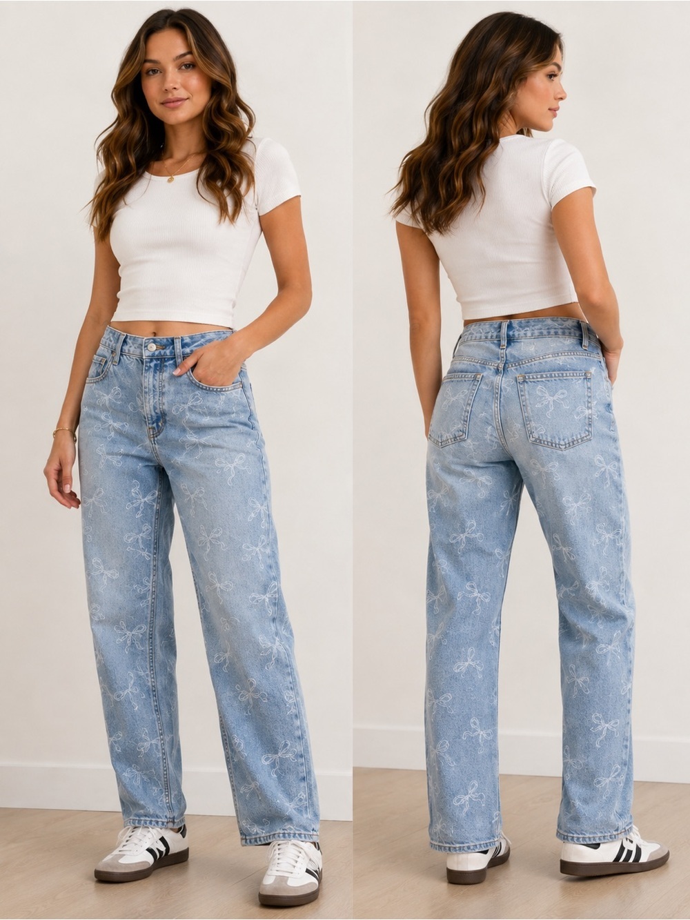 Wild Fable Light Wash Bow-Print Boyfriend Jeans